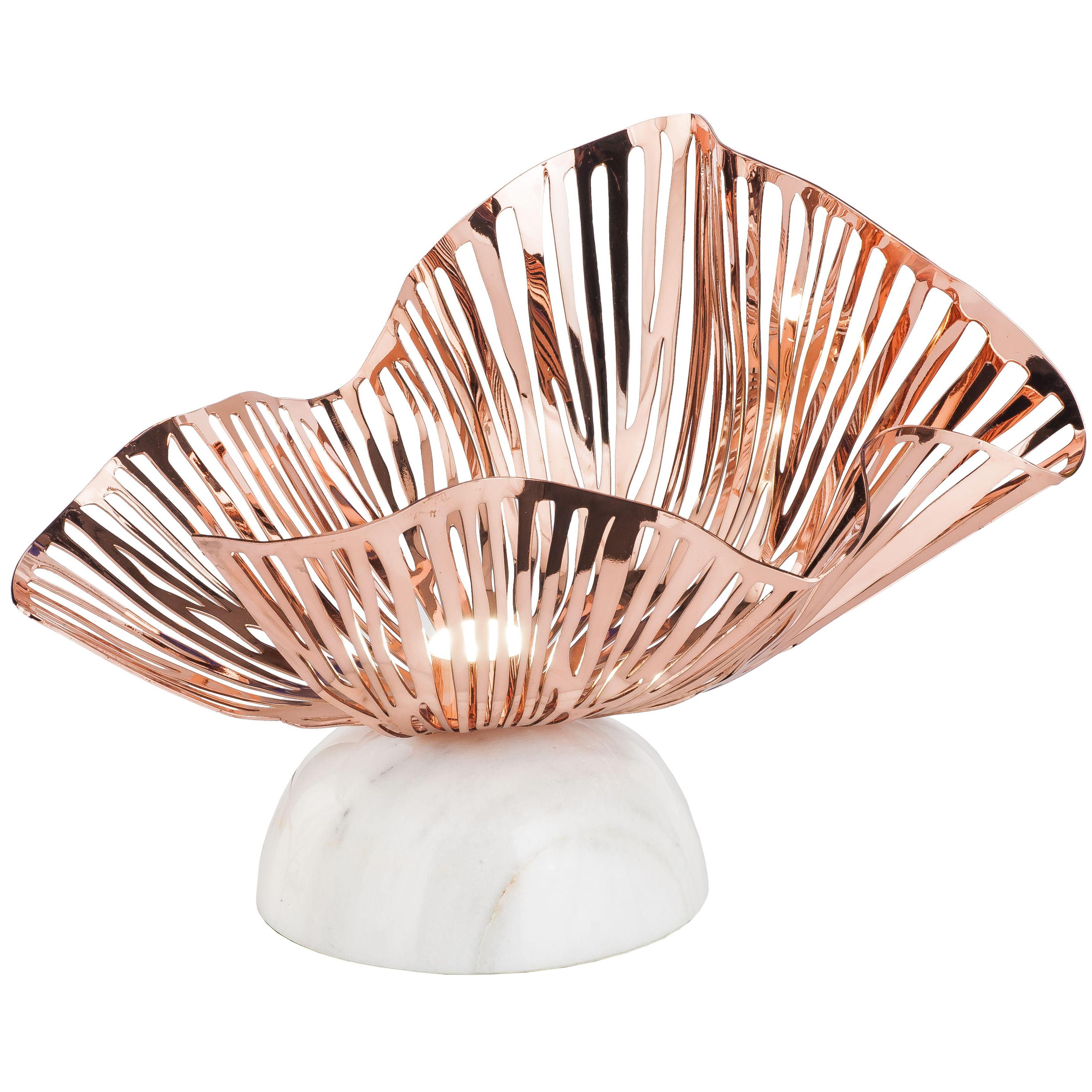 New "Lilly/T" Handmade Sculpture Table Lamp in Copper and White Marble For Sale