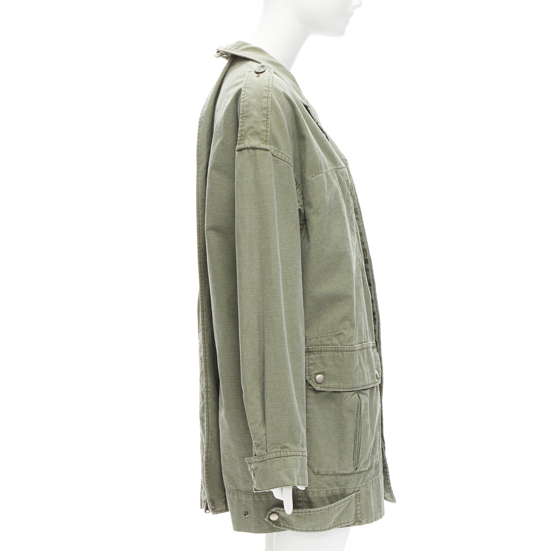 Women's new LIMI FEU washed green cotton zip back pocketed utility parka coat S For Sale
