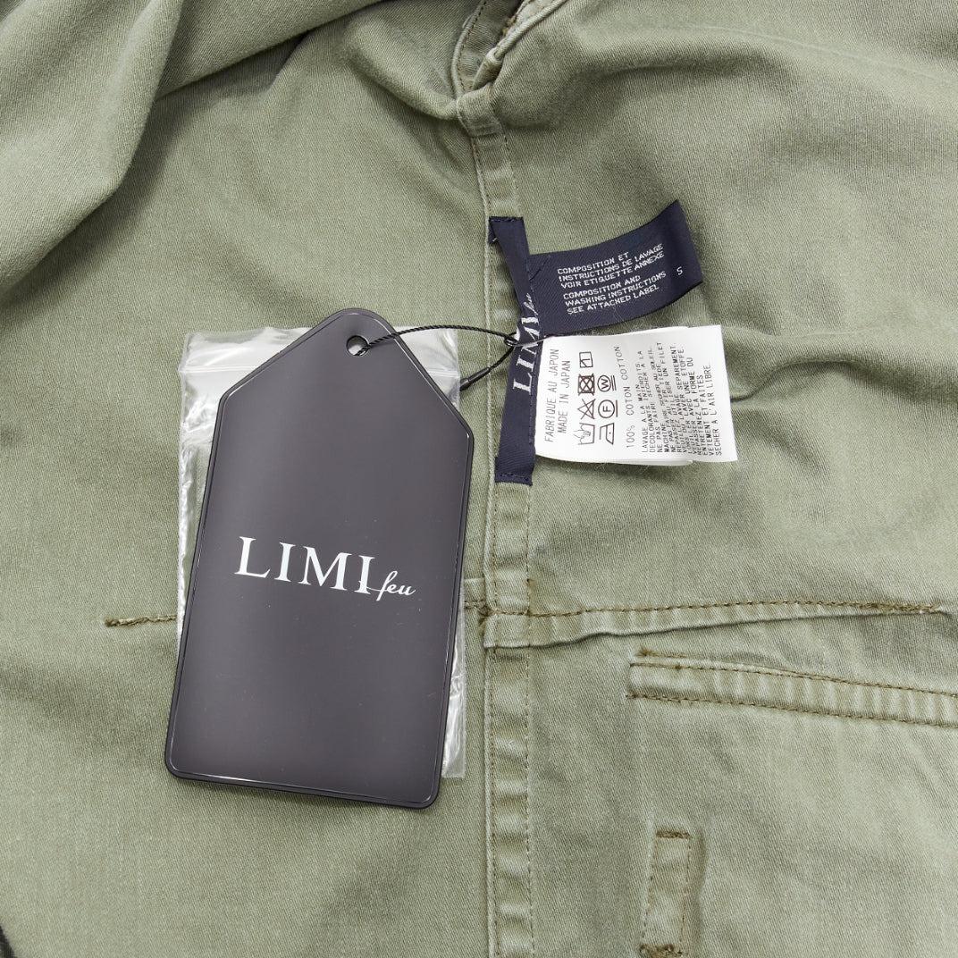 new LIMI FEU washed green cotton zip back pocketed utility parka coat S For Sale 4