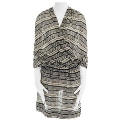 new LIMI FEU YOHJI YAMAMOTO beige black stripe knit fold front open back dress S