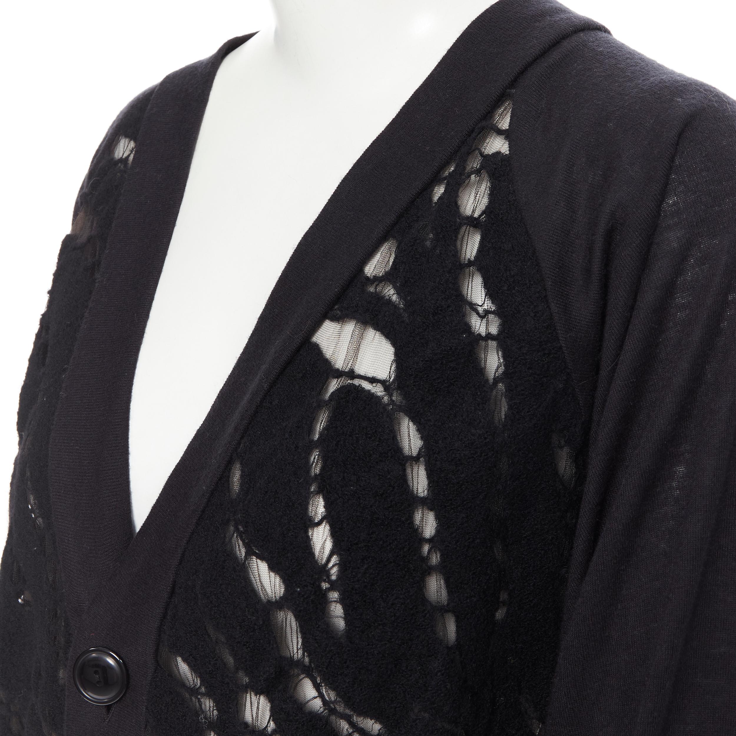 New LIMI FEU YOHJI YAMAMOTO Black Wool Sheer Wool Lace Batwing Cardigan New LIMI FEU YOHJI YAMAMOTO Black Wool Sheer Wool Lace Batwing Cardigan