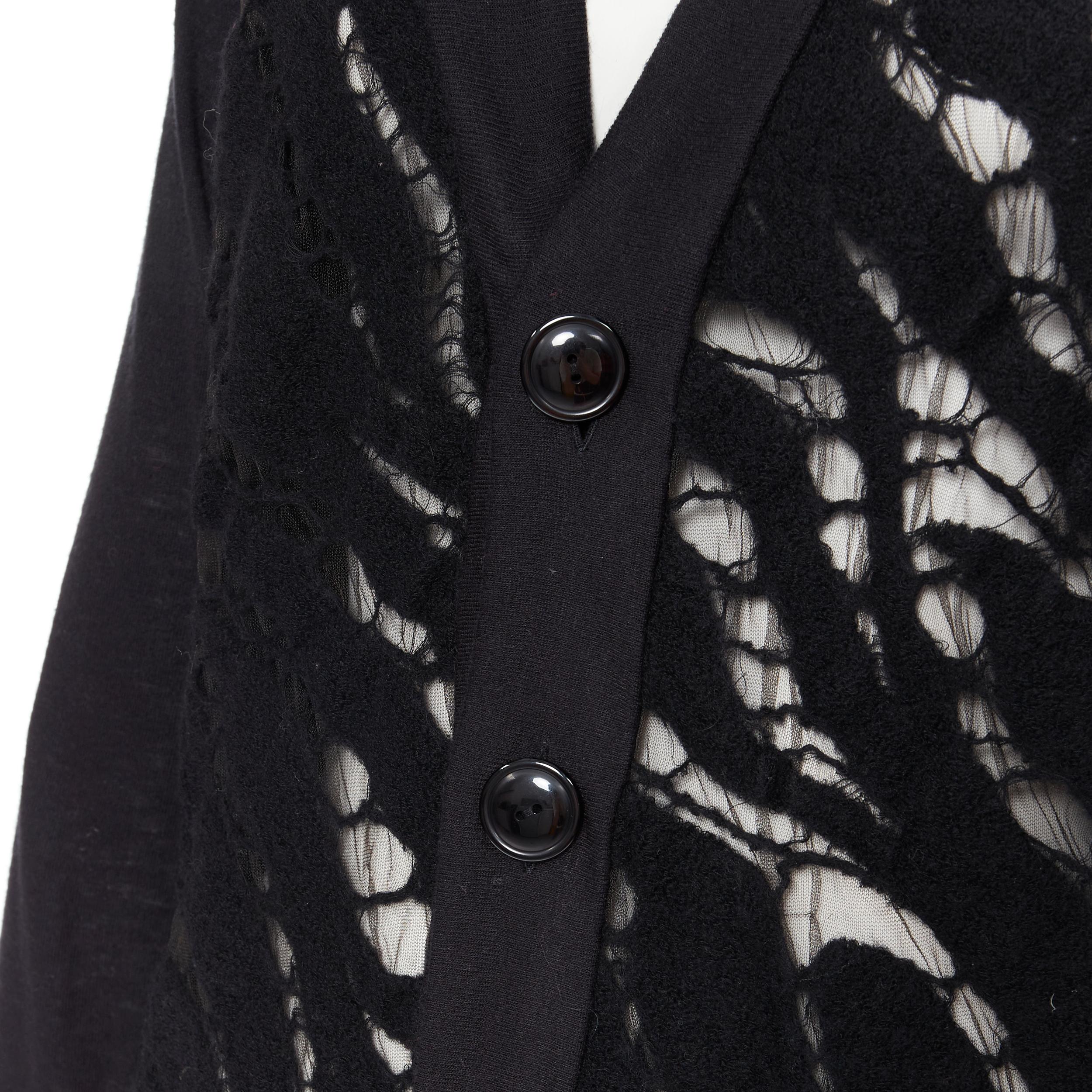 new LIMI FEU YOHJI YAMAMOTO black wool sheer wool lace batwing cardigan S In New Condition In Hong Kong, NT