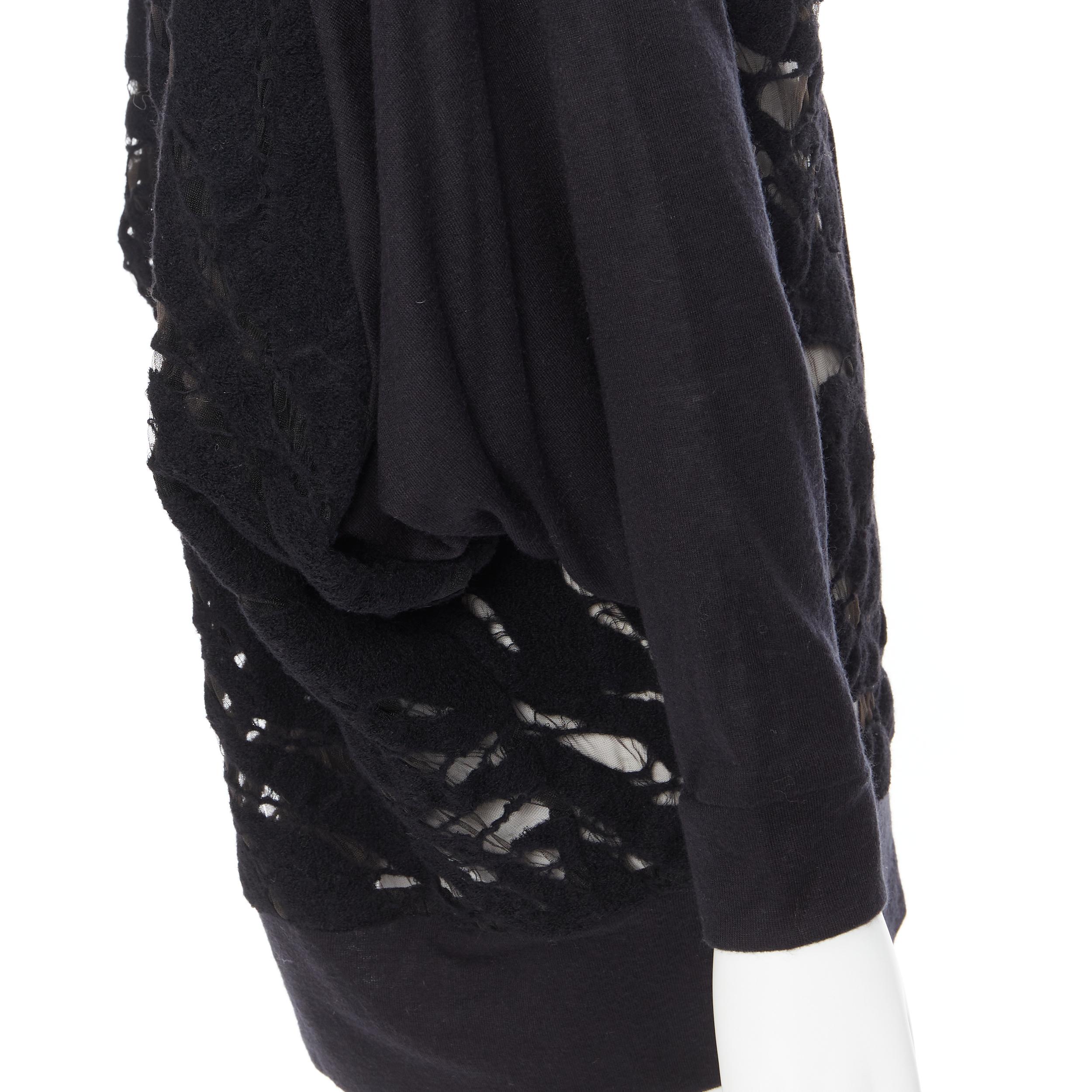 Women's new LIMI FEU YOHJI YAMAMOTO black wool sheer wool lace batwing cardigan S