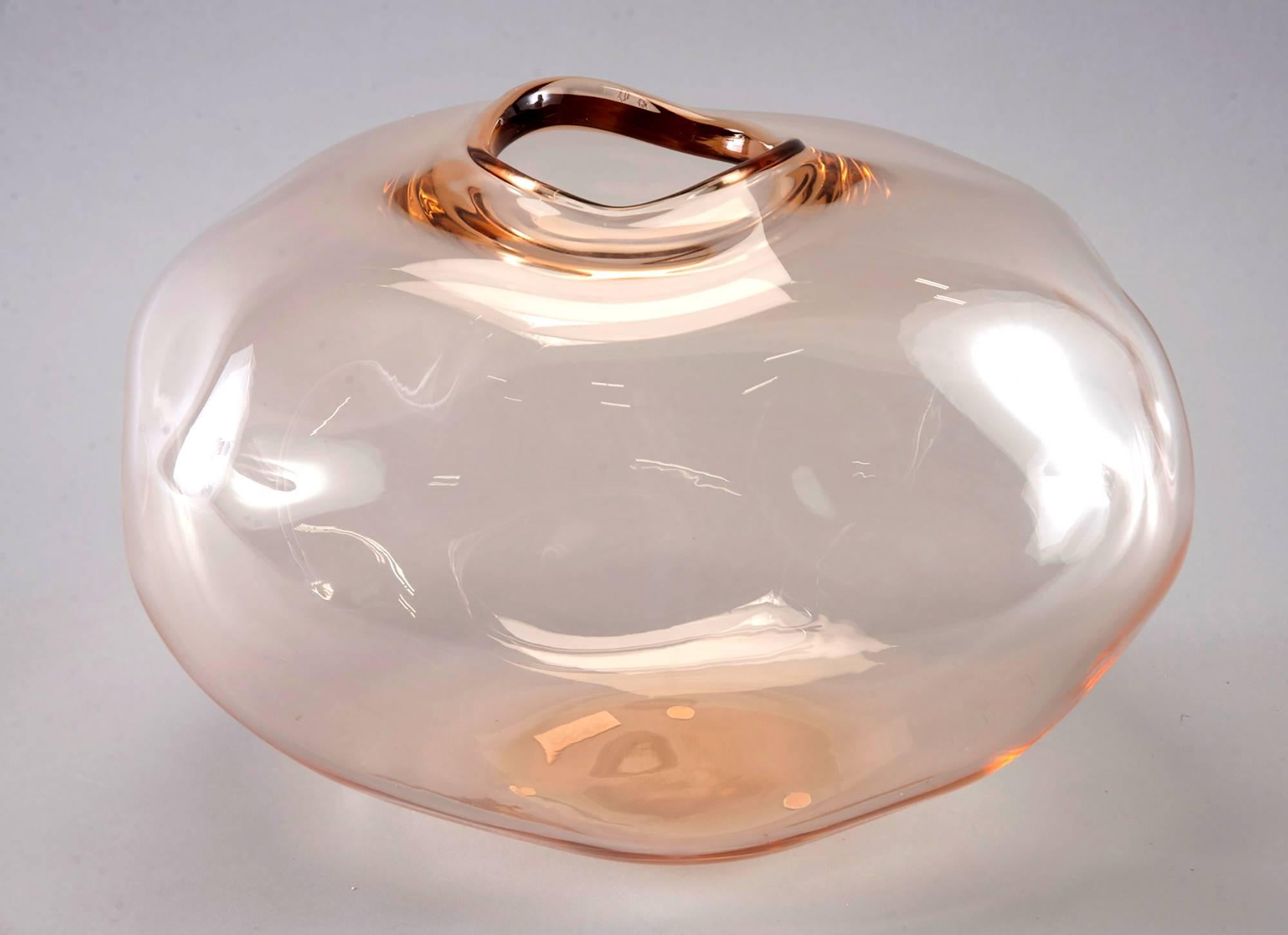 Large, new, limited edition Murano glass vase by Arcade. Pale apricot glass in biomorphic globe form. Etched signature on bottom and edition number 1/33. Excellent new condition with no flaws found.