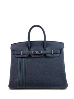 New Limited Edition Hermes Birkin 25 Officier Blue Nuit & Vert Cypress