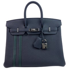 New Limited Edition Hermes Birkin 25 Officier Blue Nuit & Vert Cypress 