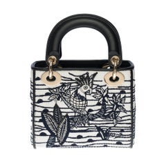 New - Limited Edition Lady Dior Mini in black and white Jouy's Canvas , SHW
