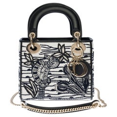 Used New - Limited Edition Lady Dior Mini in black and white Jouy's Canvas , SHW