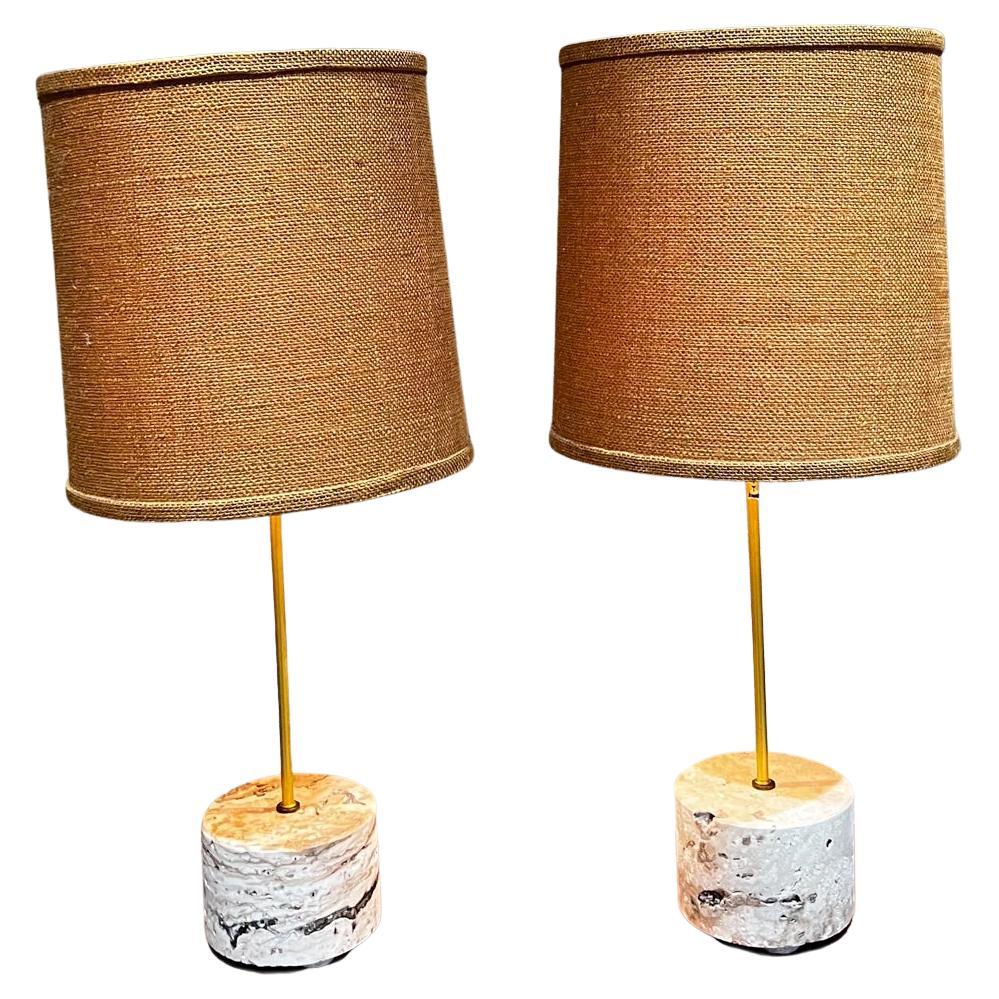 Modernist Pair of new limited edition Travertine Polished Table Lamps
19 tall x 5.5 in diameter
Original vintage condition.
Does not include lamp shades.
See all images provided, please.
Features new wiring, new socket, and plug.
Tested and