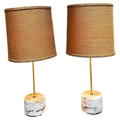 New Limited-Edition Pair of Vintage Travertine Polished Table Lamps