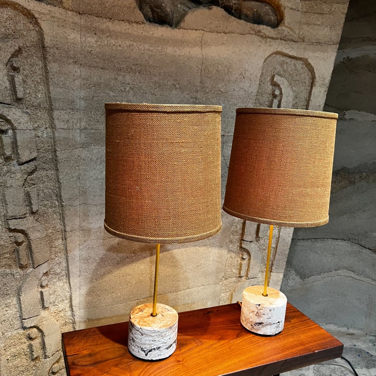 New LimitedEdition Pair of Vintage Travertine Polished Table Lamps For