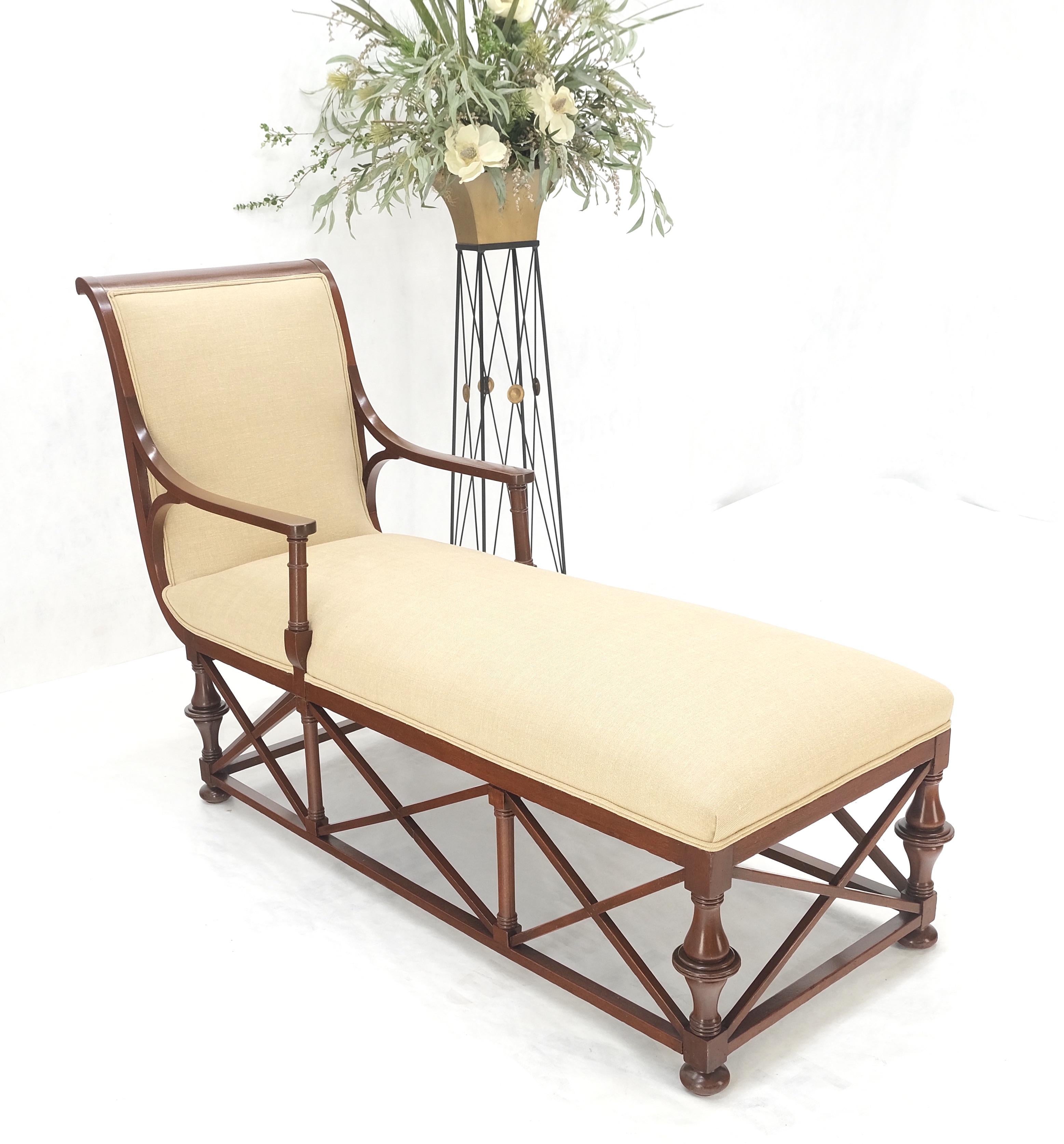 New Linen Upholstery Carved Mahogany Federal Style Chaise Lounge Chair MINT! For Sale 2