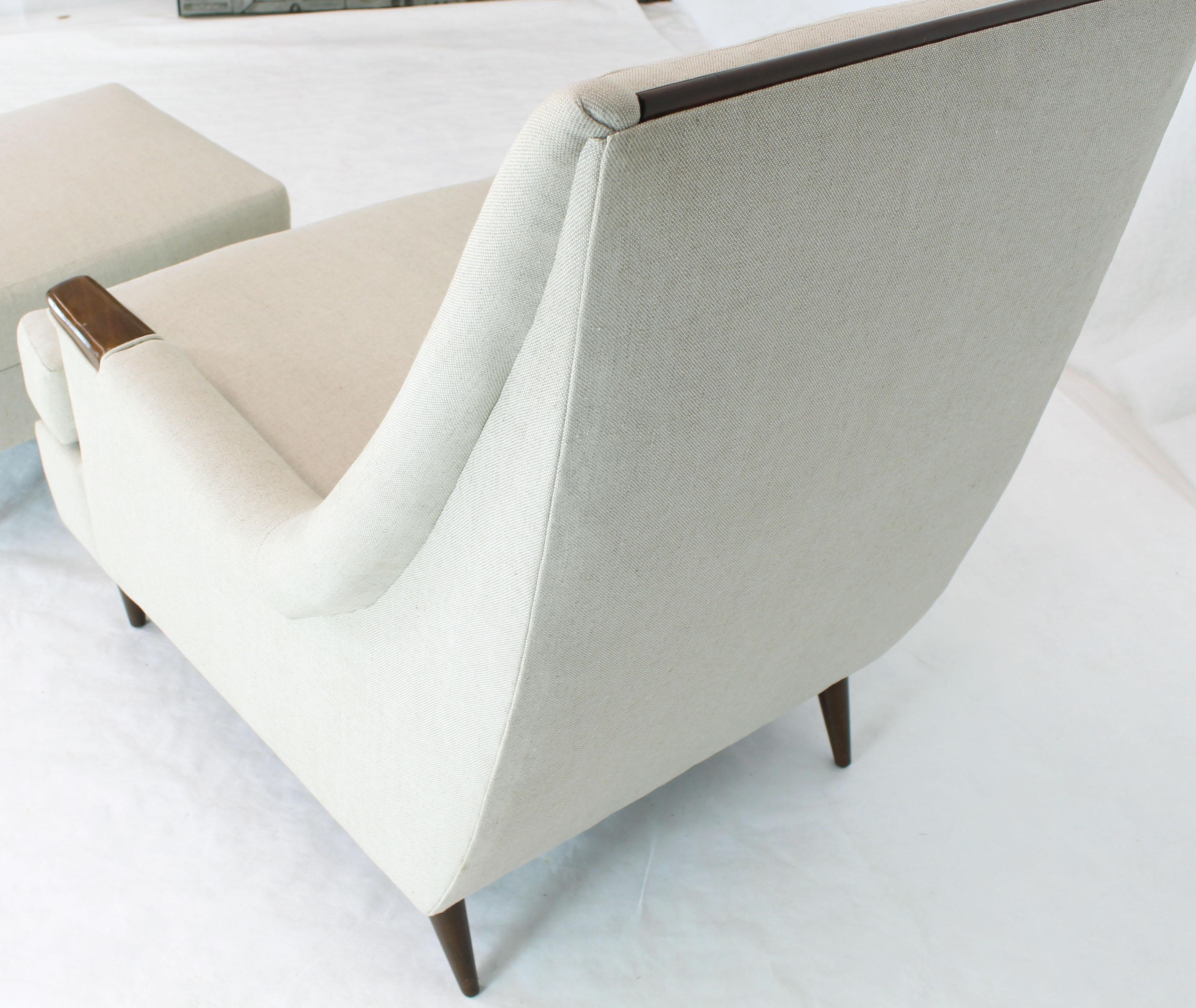 New Linen Upholstery Mid-Century Modern Lounge Chair with Matching Ottoman 6