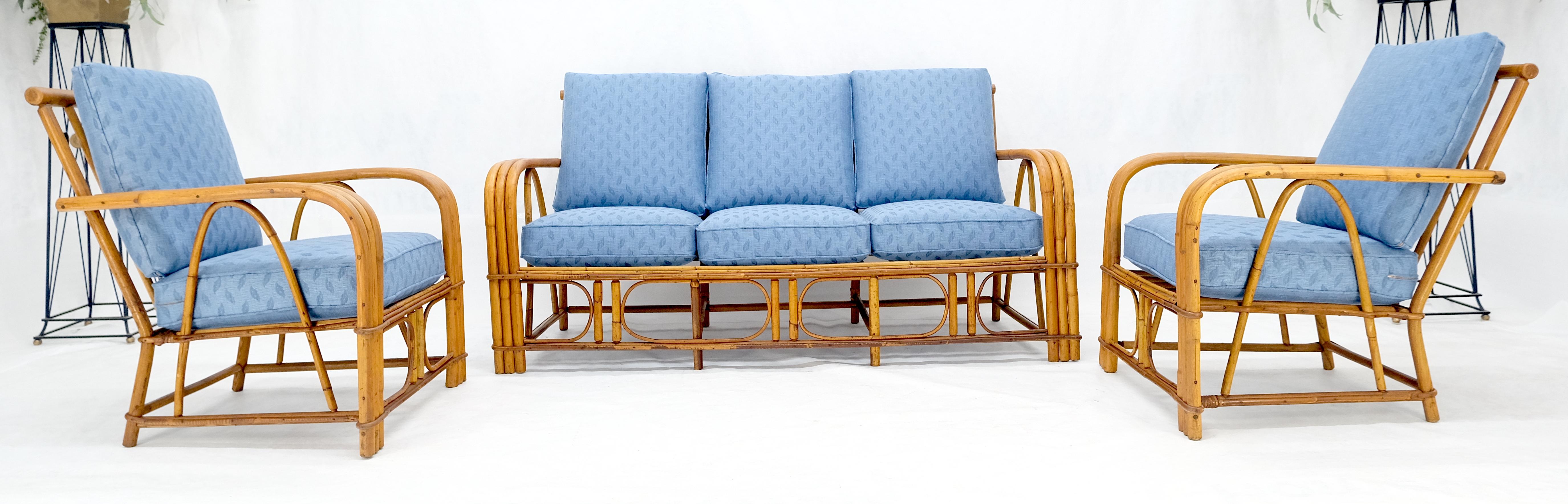 ¡Nuevo Sofá de tres plazas tapizado en lino Sofá de bambú y par de sillones MINT! en Excelente estado para la venta en Rockaway, NJ