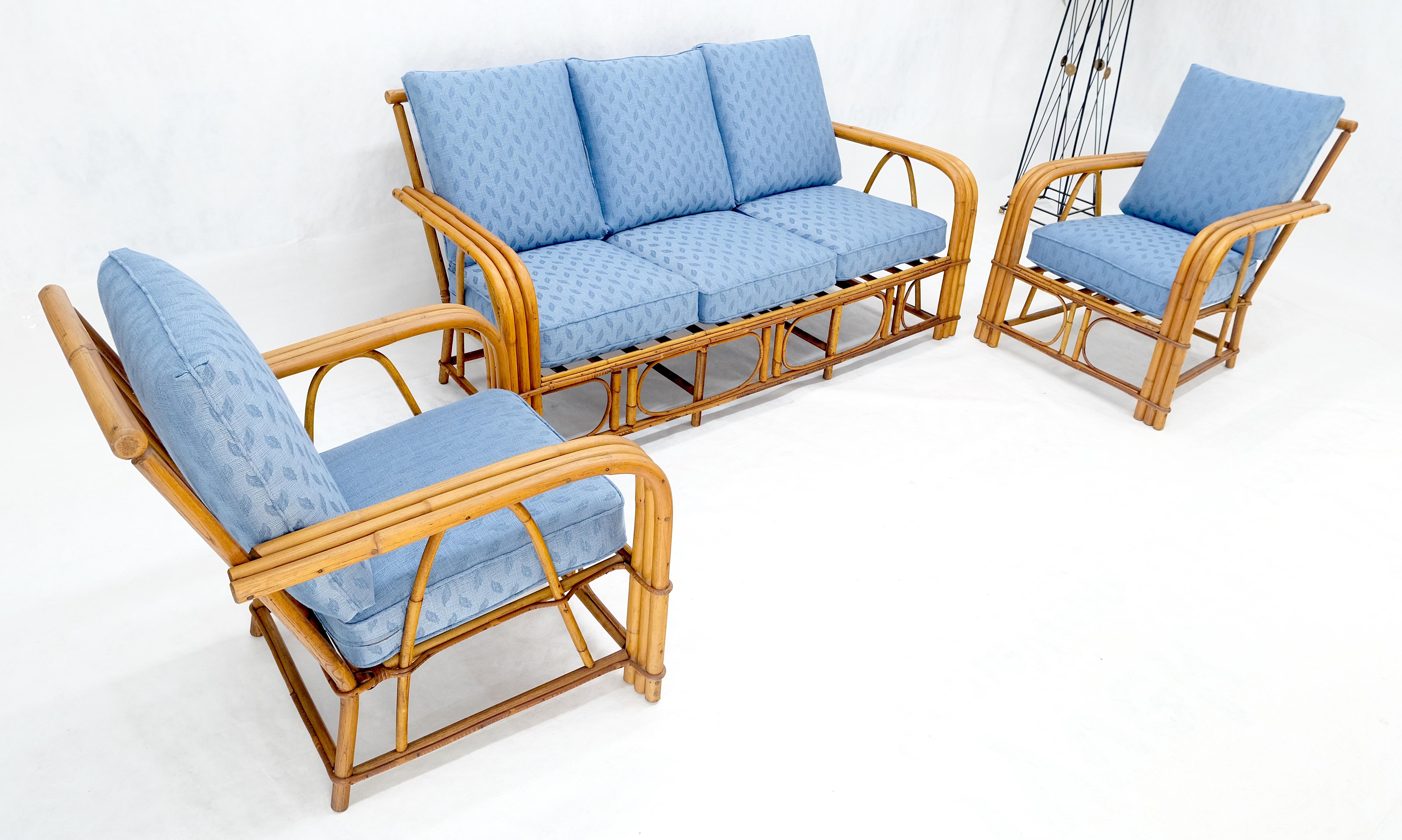 ¡Nuevo Sofá de tres plazas tapizado en lino Sofá de bambú y par de sillones MINT! Tapicería en venta