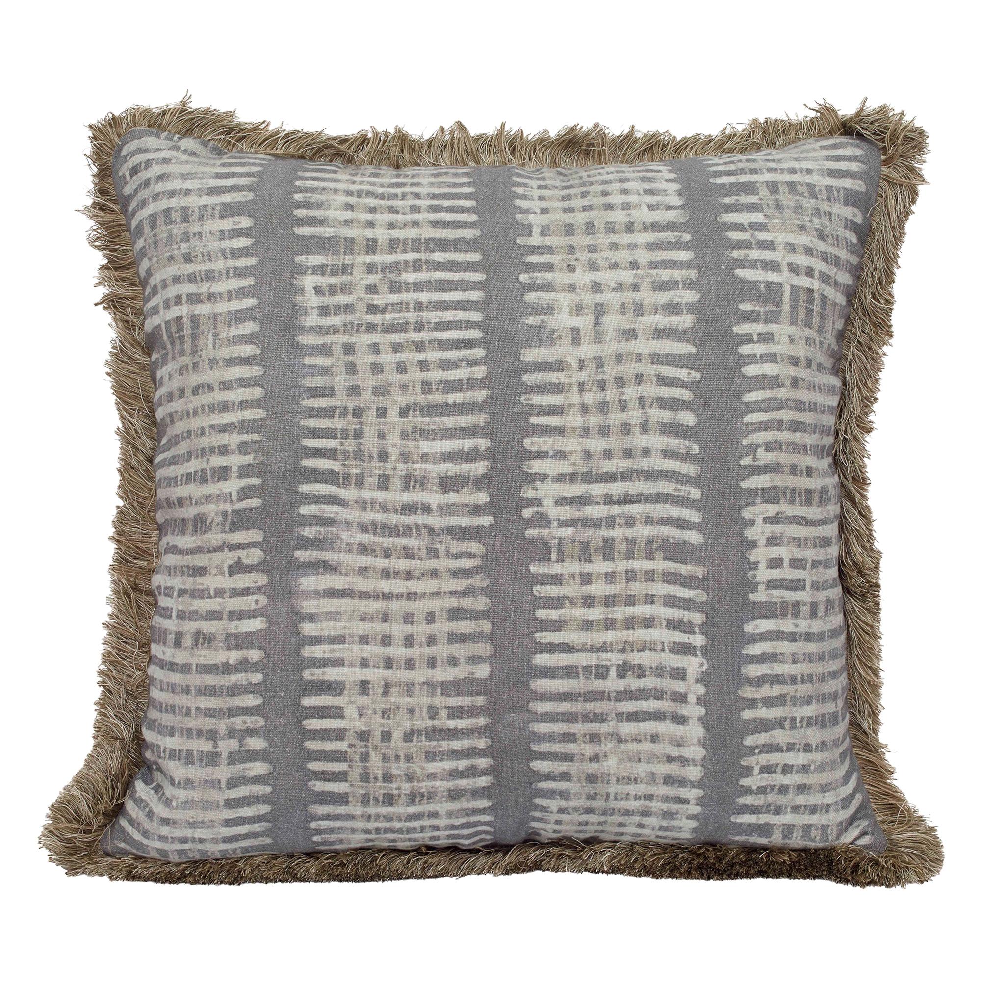 Gray (QR-21005.SLATE.0) New Lines Accent Pillow with Fringe