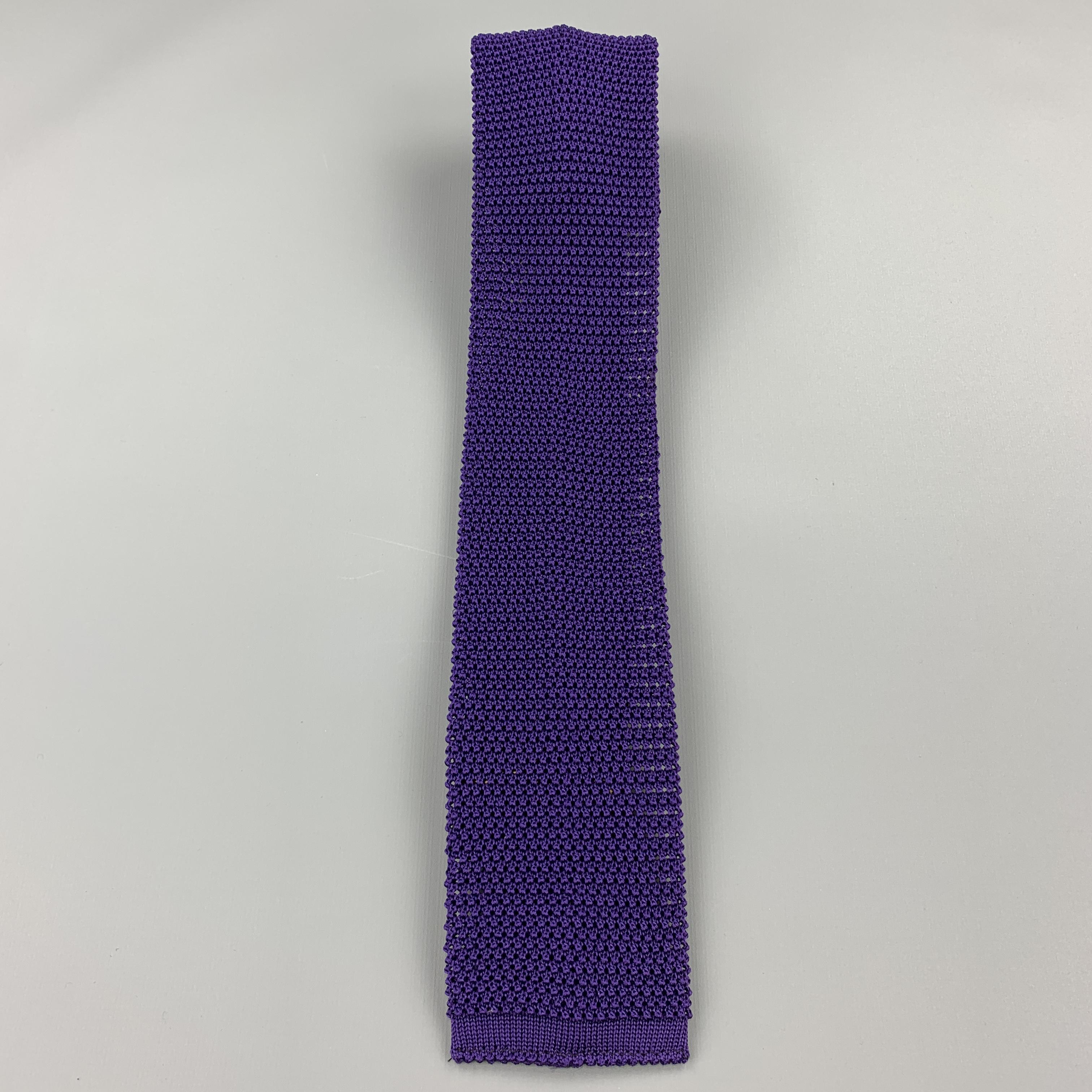 NEW & LINGWOOD Purple Textured Silk Knit Tie In Excellent Condition In San Francisco, CA