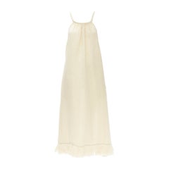 new LISA MARIE FERNANDEZ beige gold lurex linen fringe hem summer dress Sz.1 S