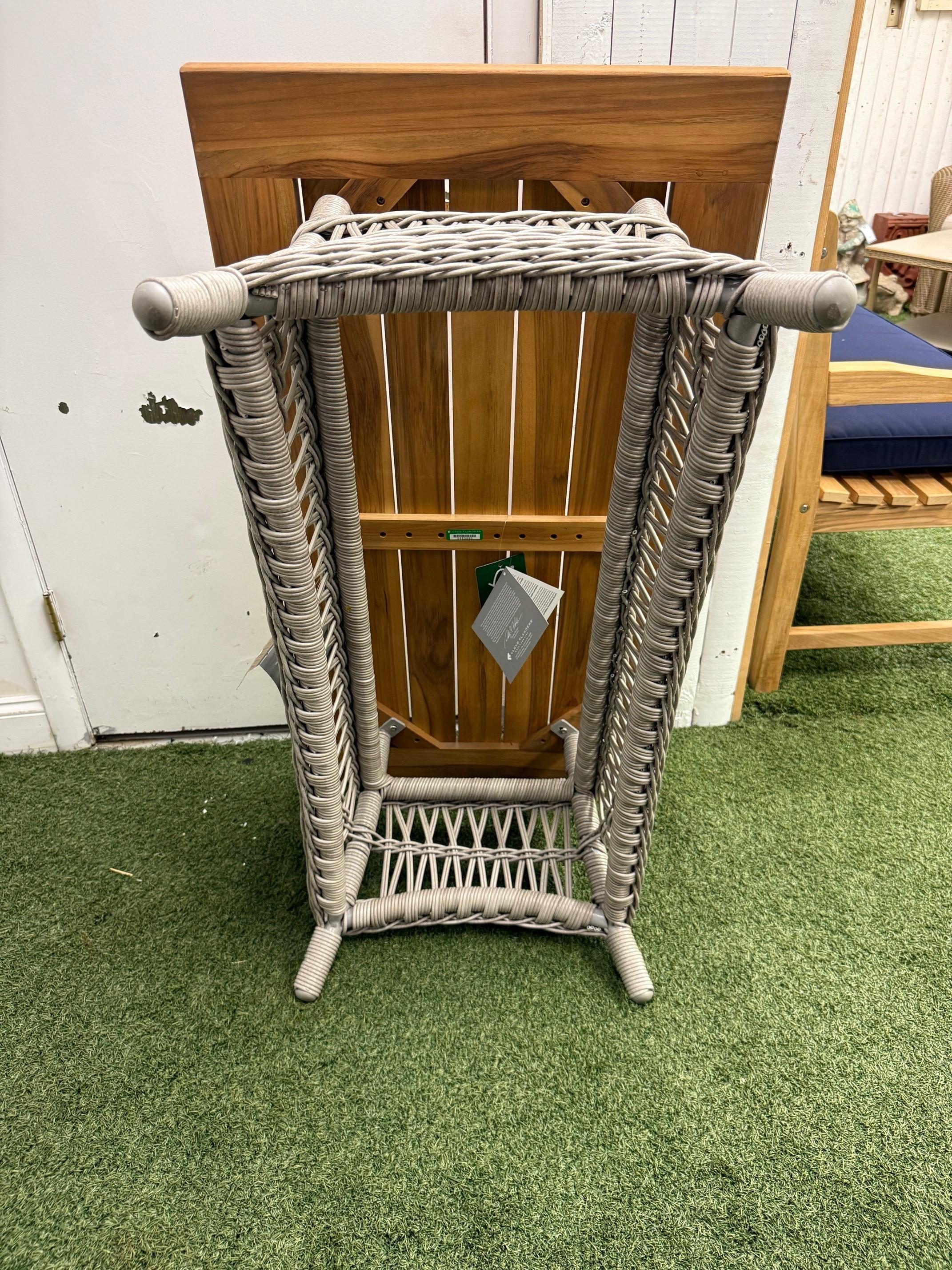 New Lloyd Flanders Mackinac Woven Vinyl Cocktail Table with Teak Top For Sale 5