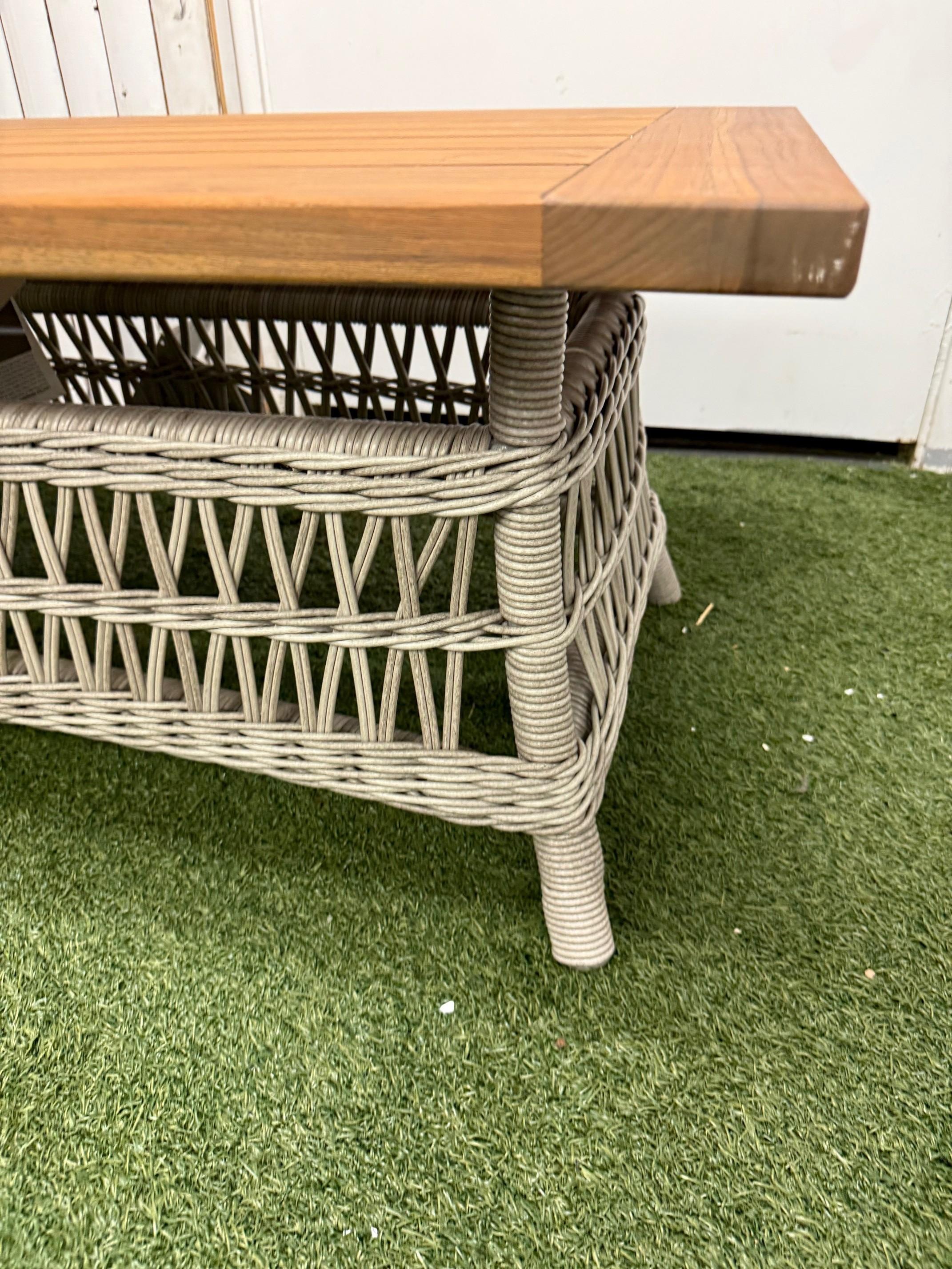 Contemporary New Lloyd Flanders Mackinac Woven Vinyl Cocktail Table with Teak Top For Sale