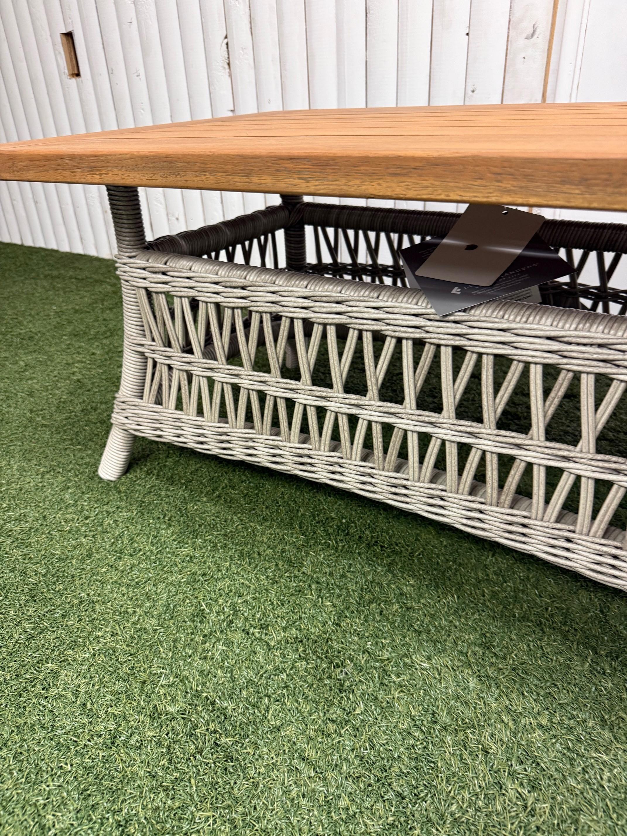 Wicker New Lloyd Flanders Mackinac Woven Vinyl Cocktail Table with Teak Top For Sale