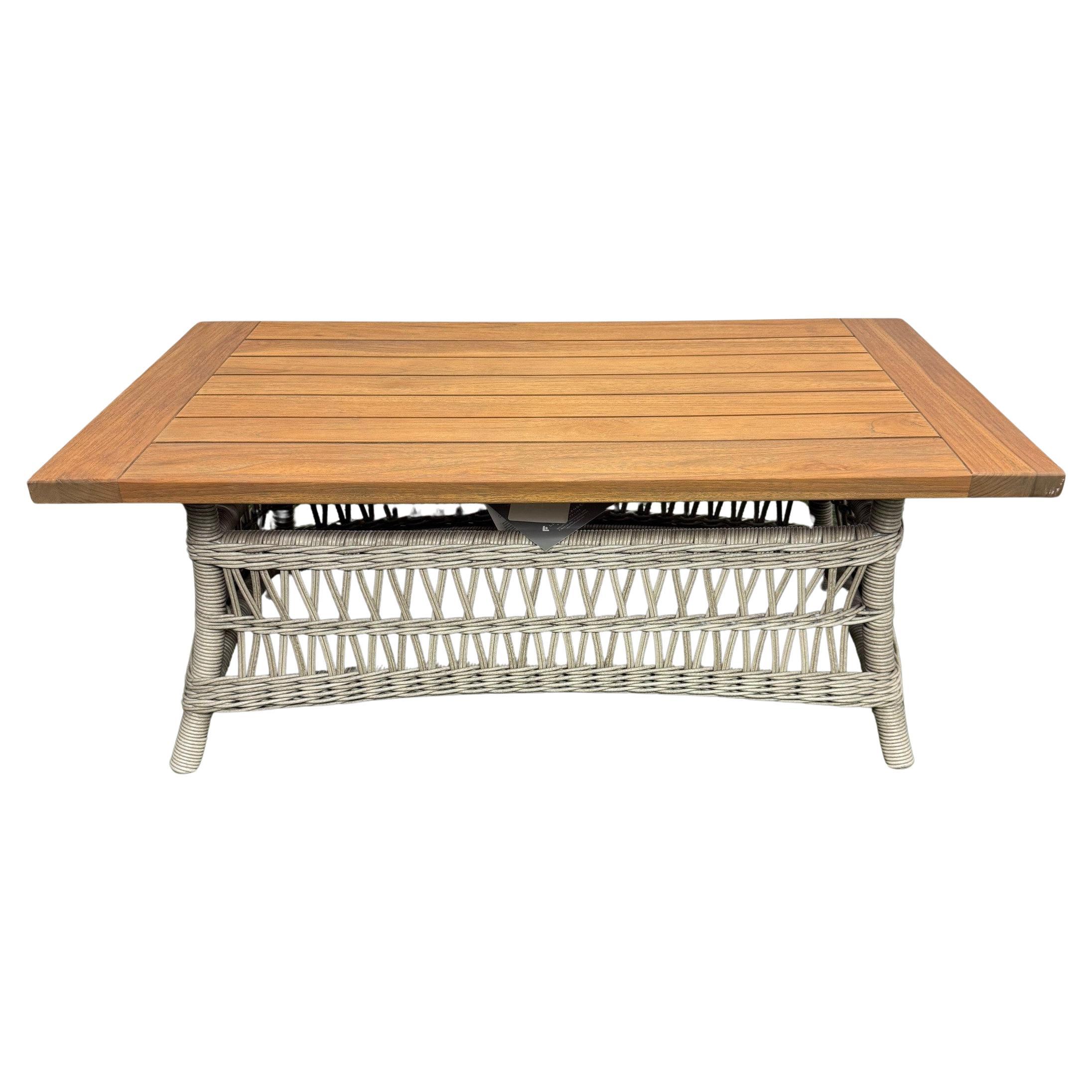 New Lloyd Flanders Mackinac Woven Vinyl Cocktail Table with Teak Top For Sale