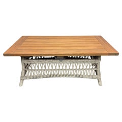 New Lloyd Flanders Mackinac Woven Vinyl Cocktail Table with Teak Top
