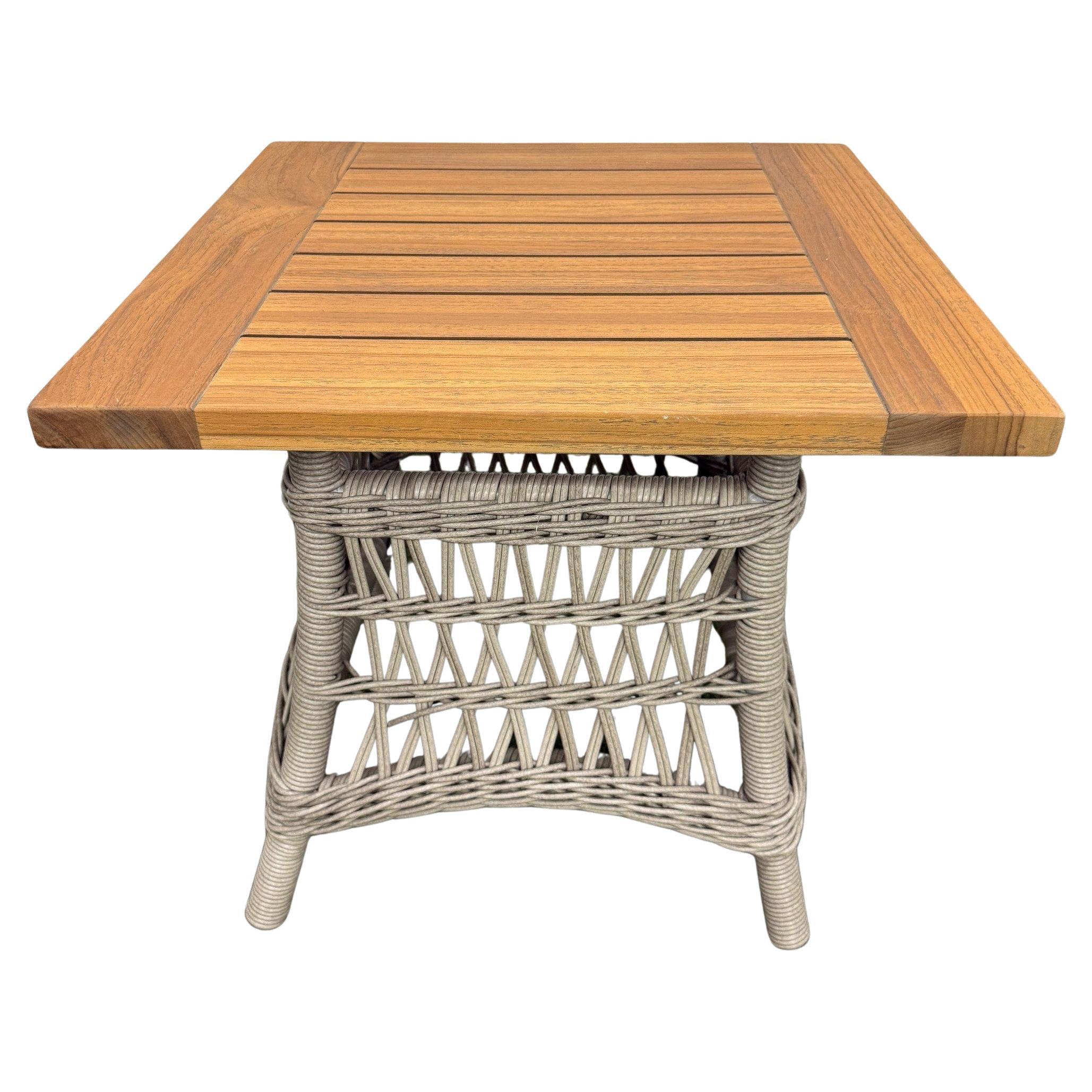 New Lloyd Flanders Mackinac Woven Vinyl End Table with Teak Top
