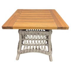 New Lloyd Flanders Mackinac Woven Vinyl End Table with Teak Top