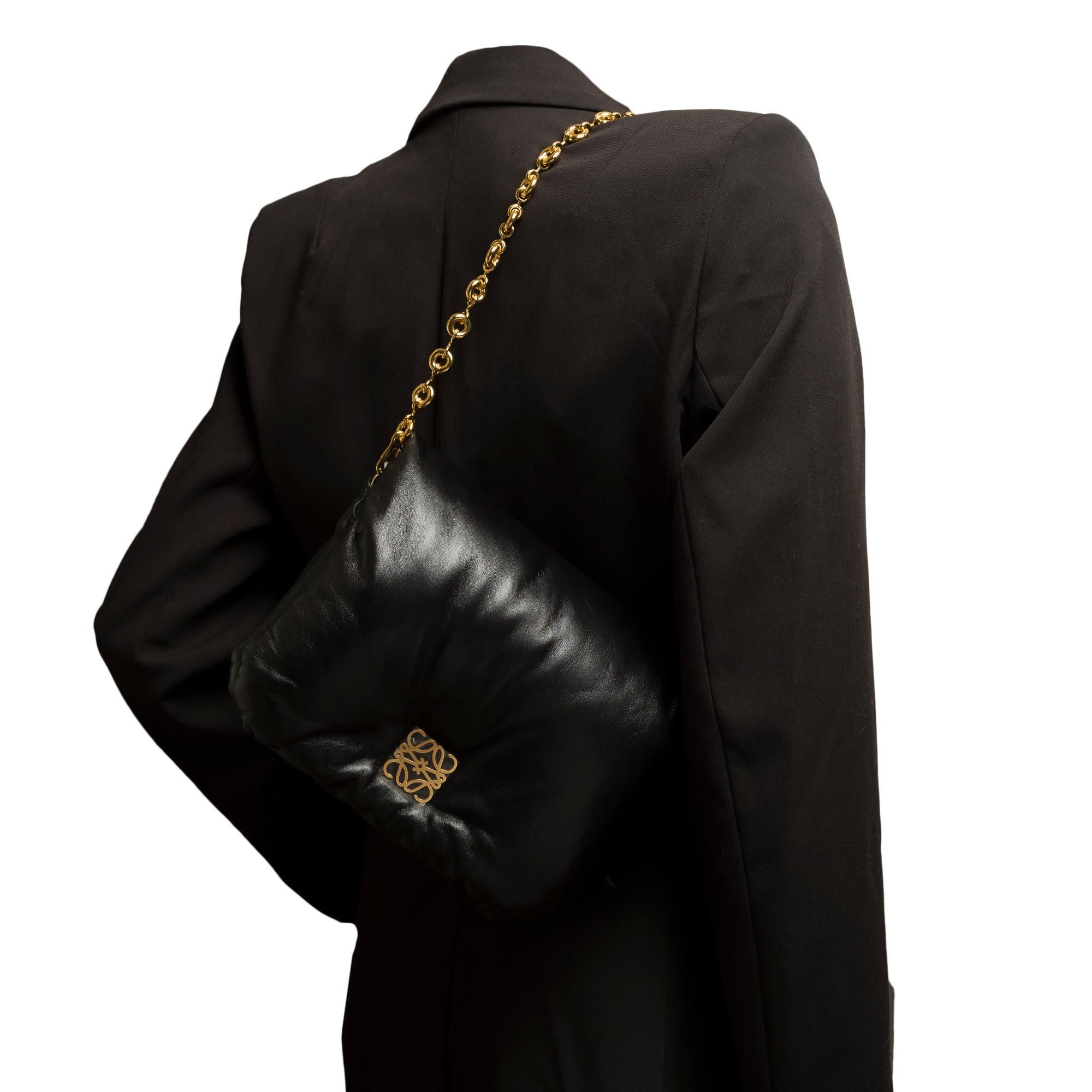 New Loewe Goya Puffer shoulder bag in black shiny lambskin leather, GHW 6