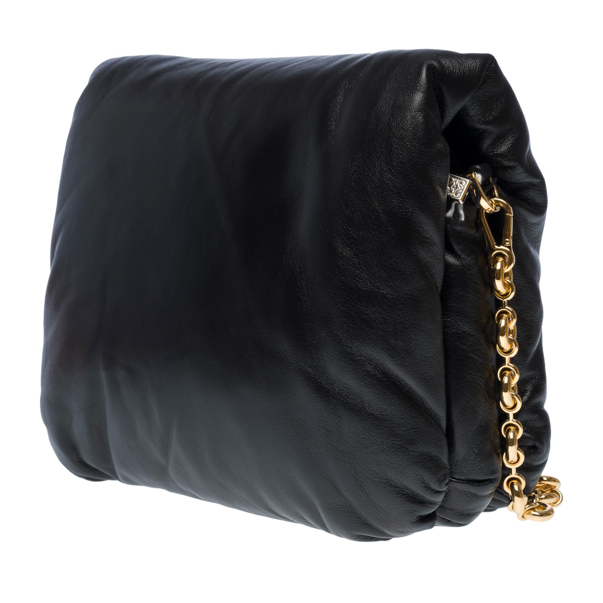 Women's or Men's New Loewe Goya Puffer shoulder bag in black shiny lambskin leather, GHW
