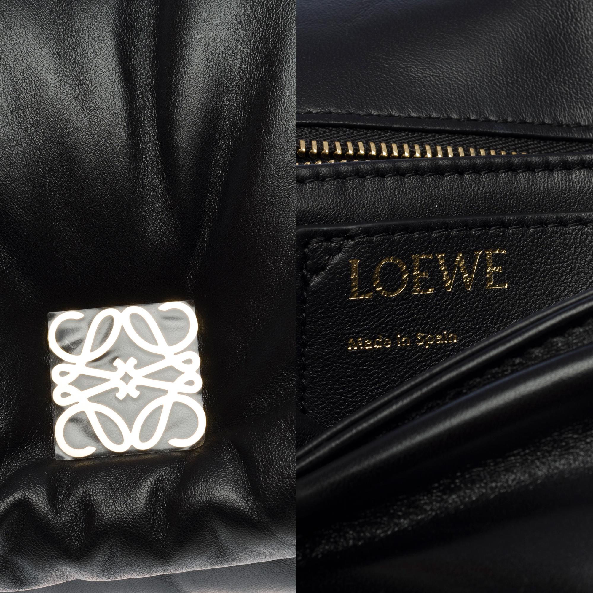 New Loewe Goya Puffer shoulder bag in black shiny lambskin leather, GHW 1