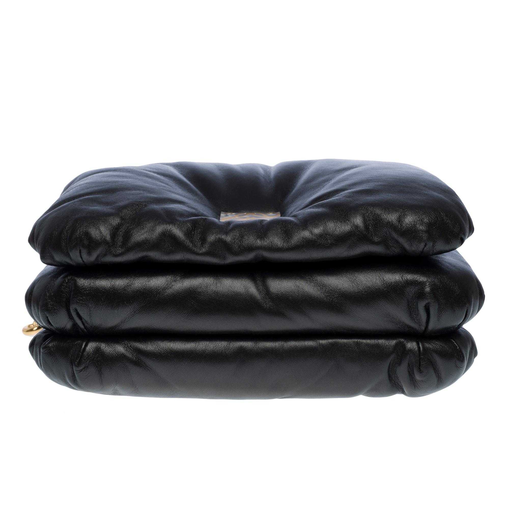 New Loewe Goya Puffer shoulder bag in black shiny lambskin leather, GHW 4