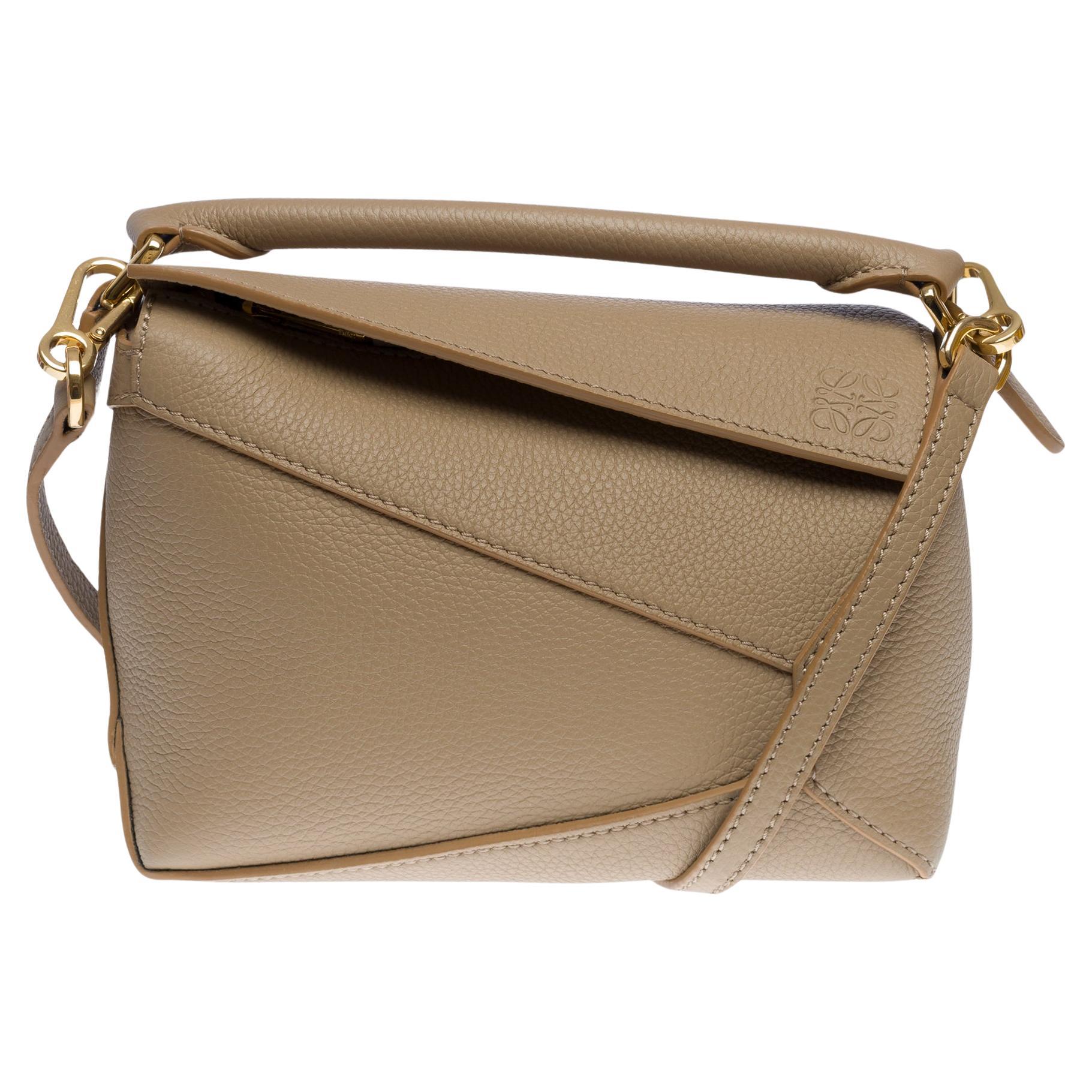 Replica Loewe Small Puzzle Bag In Dark Taupe Grained Calfskin