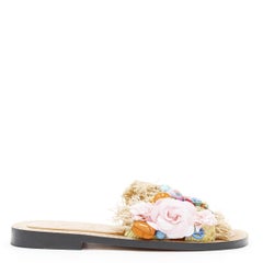 new LOEWE Runway mixed bead embellished yellow fringe raffia flats sandals EU42