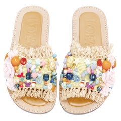 new LOEWE Runway mixed bead embellished yellow fringe raffia flats sandals EU42
