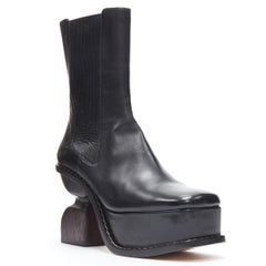 new LOEWE Runway sculpted wooden heel platform square toe ankel boot EU39
