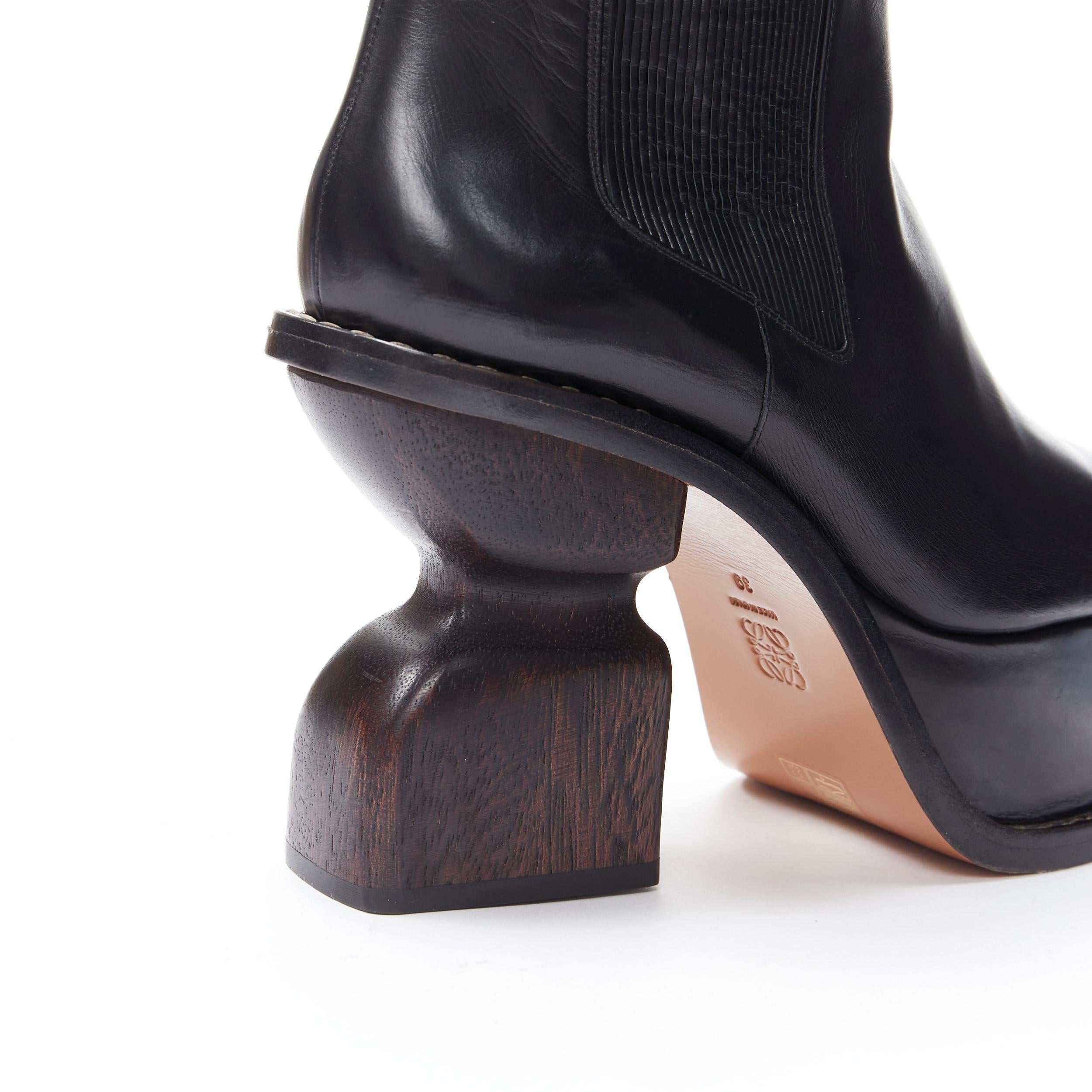 Women's new LOEWE Runway sculpted wooden heel platform square toe ankel boot EU39