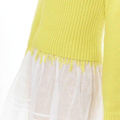 new LOEWE yellow wool chunky knit turtleneck sweater sheer skirt dress M