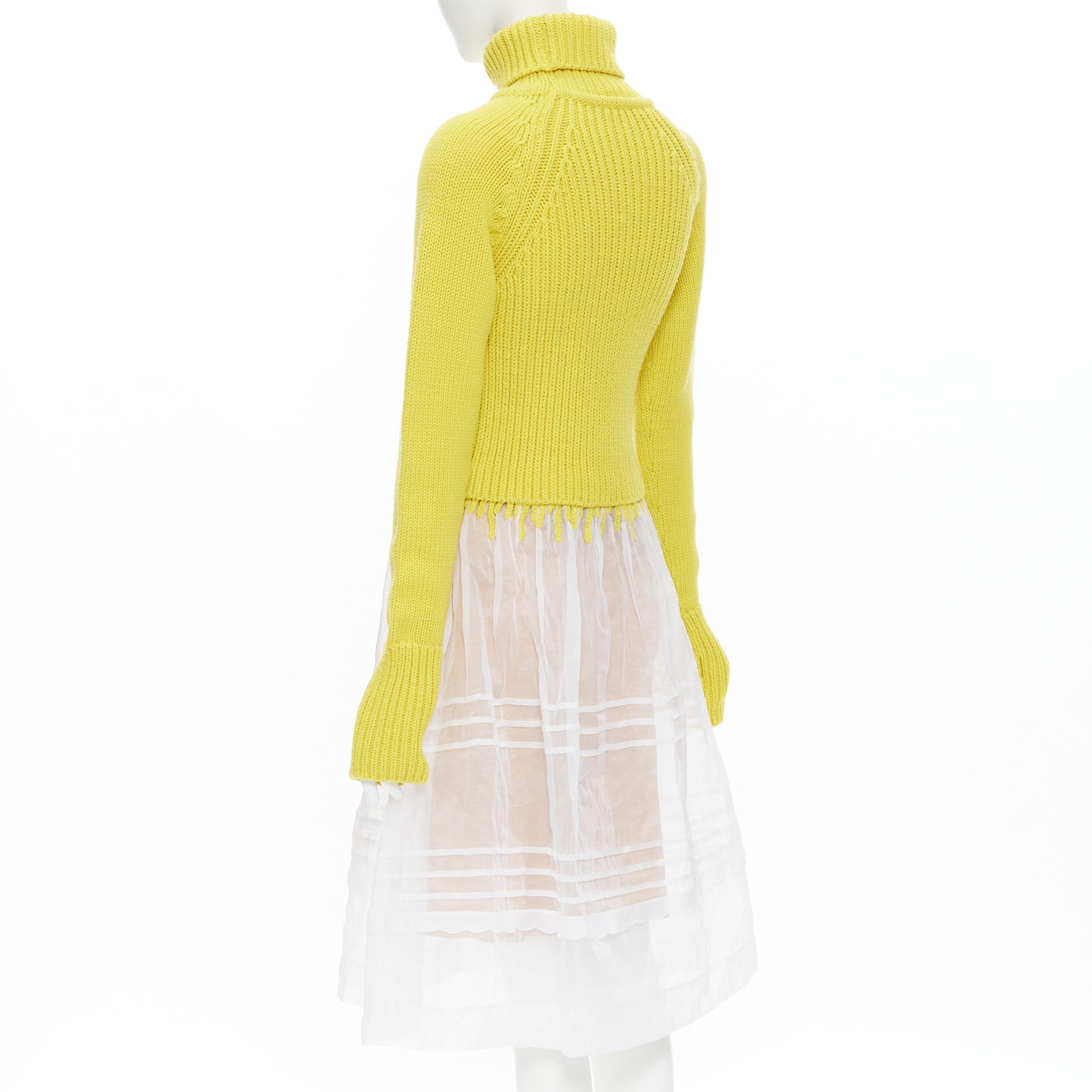 Beige new LOEWE yellow wool chunky knit turtleneck sweater sheer skirt dress M
