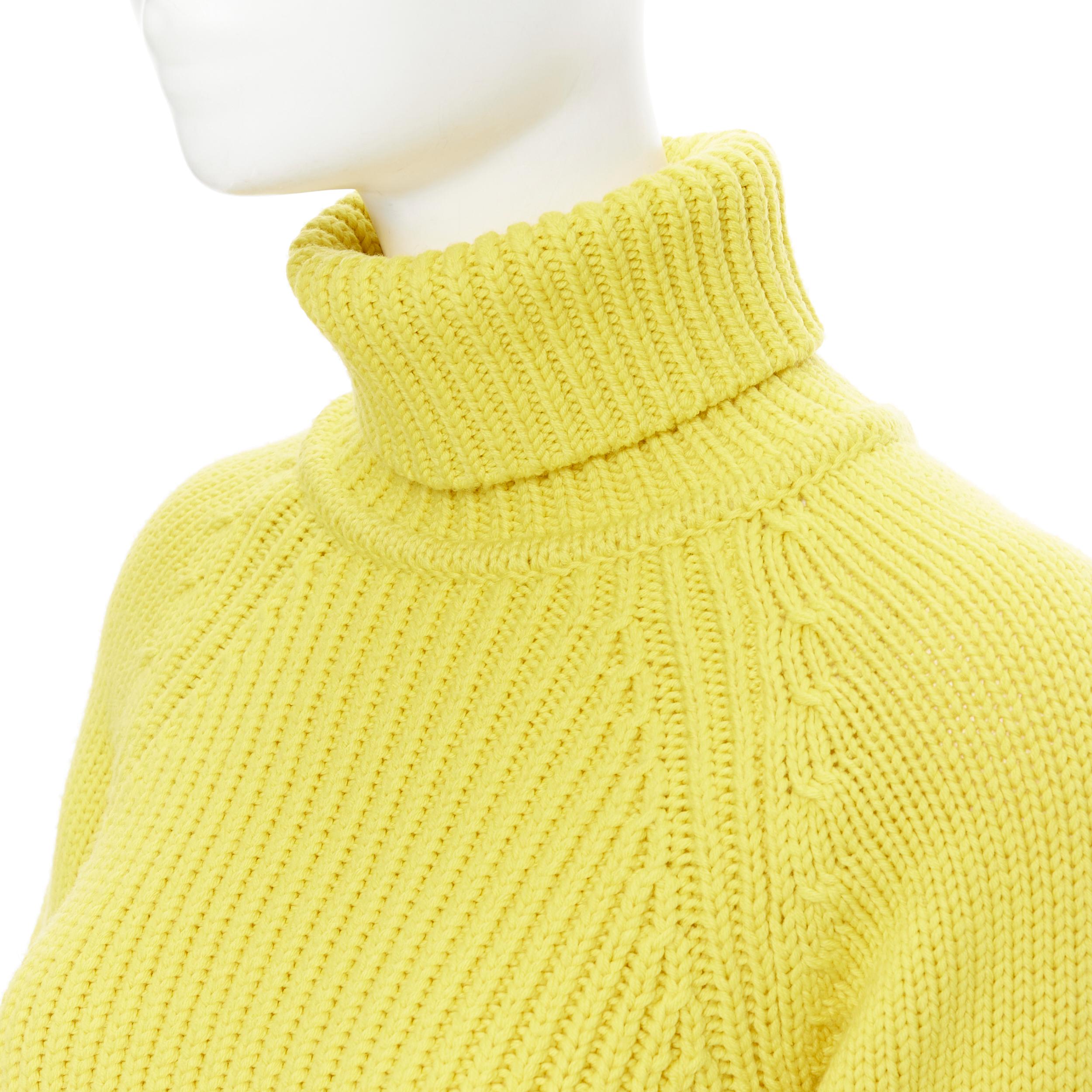 new LOEWE yellow wool chunky knit turtleneck sweater sheer skirt dress M In New Condition In Hong Kong, NT
