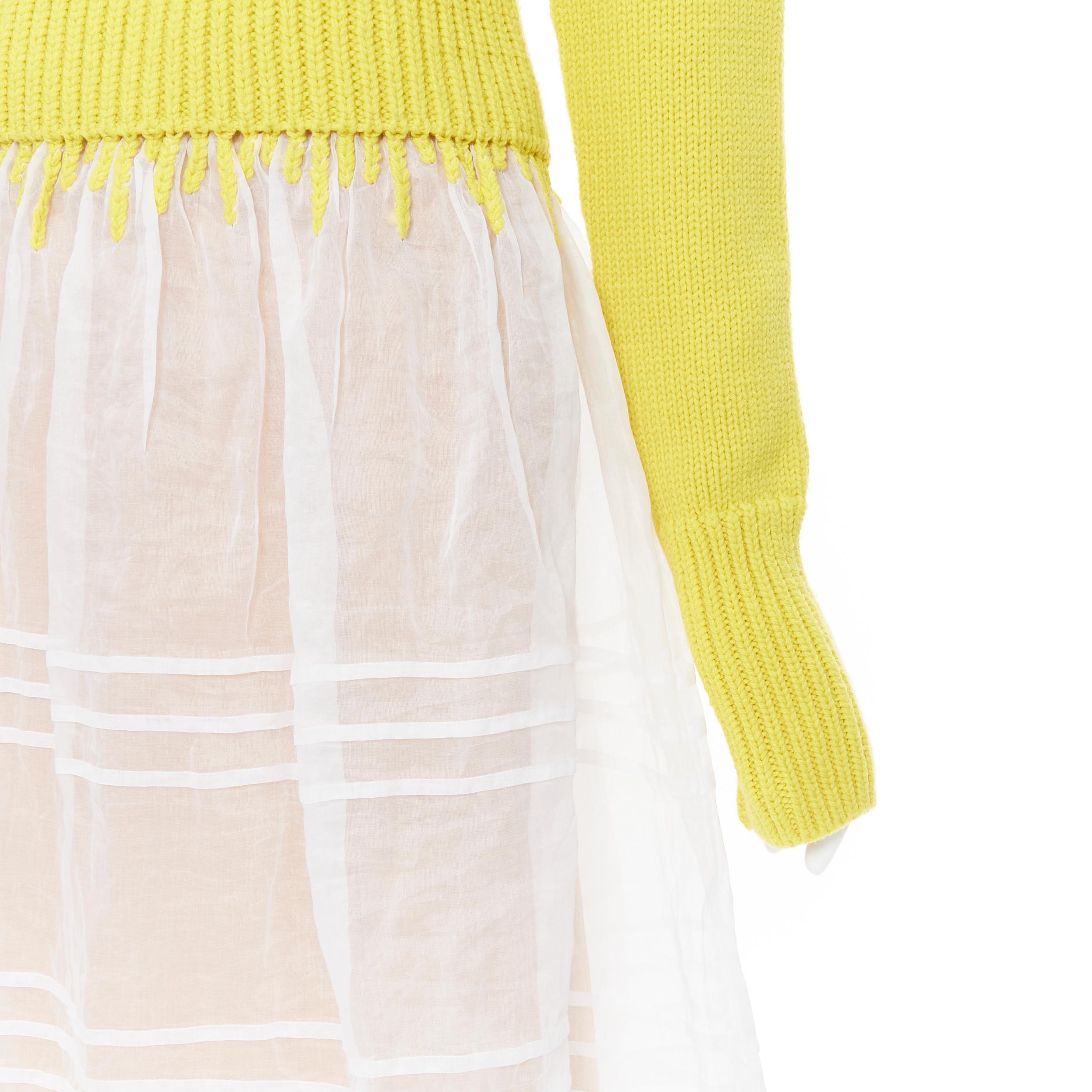 Women's new LOEWE yellow wool chunky knit turtleneck sweater sheer skirt dress M