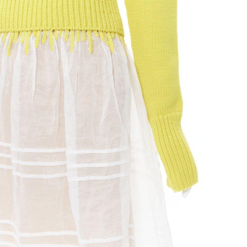 new LOEWE yellow wool chunky knit turtleneck sweater sheer skirt dress M 3