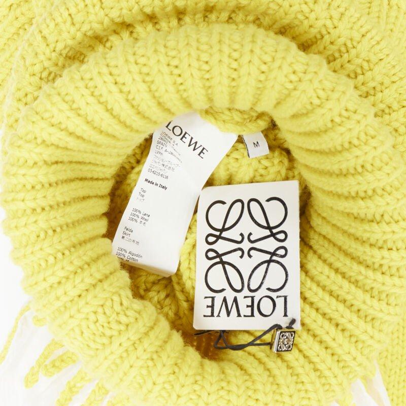 new LOEWE yellow wool chunky knit turtleneck sweater sheer skirt dress M 4