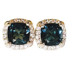 New London Blue Topaz 14k White Gold Plate Sterling Silver Post Earrings
