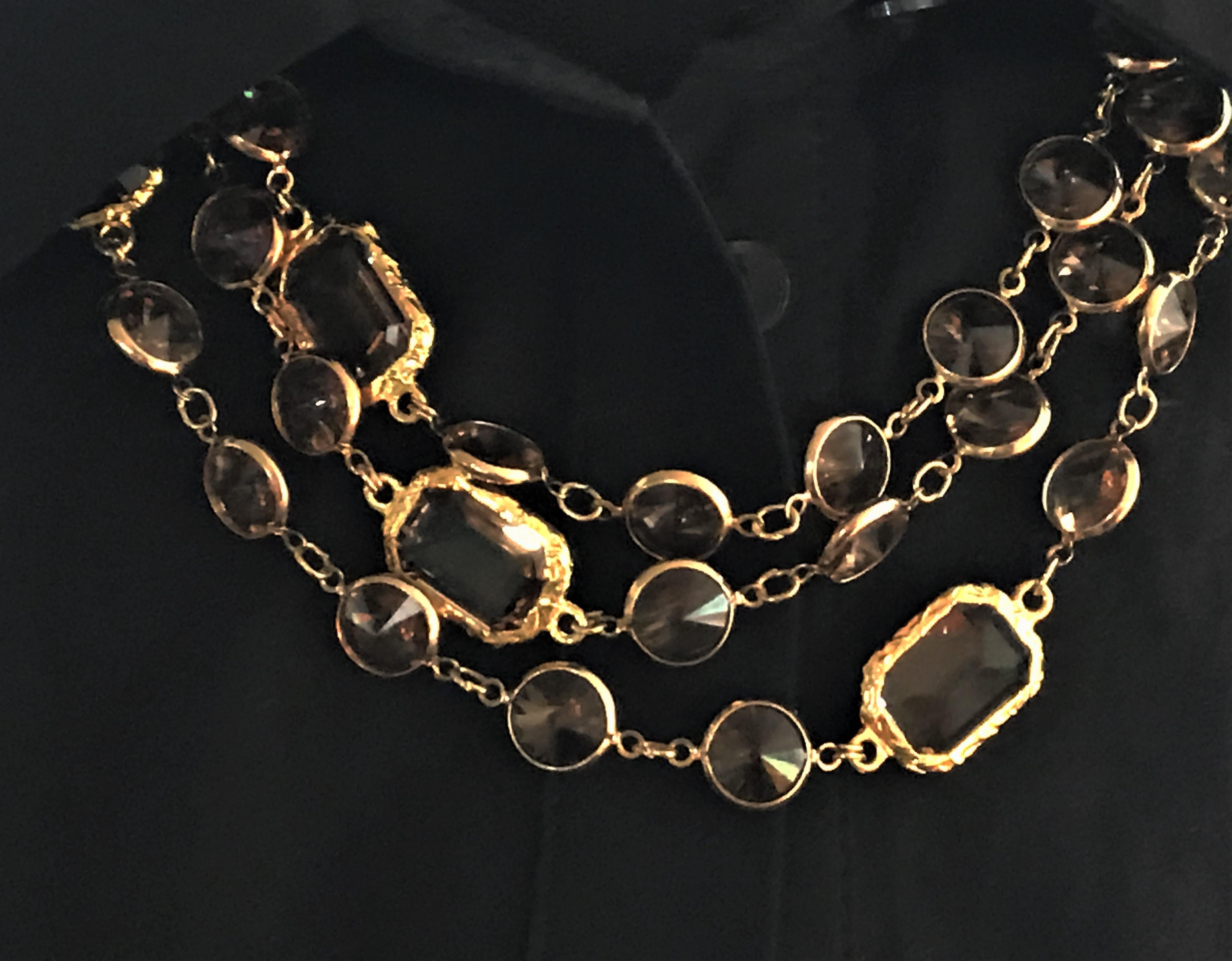 Modern New long Chicklet necklace like the Chanel, Swarovski crystals gold plated 