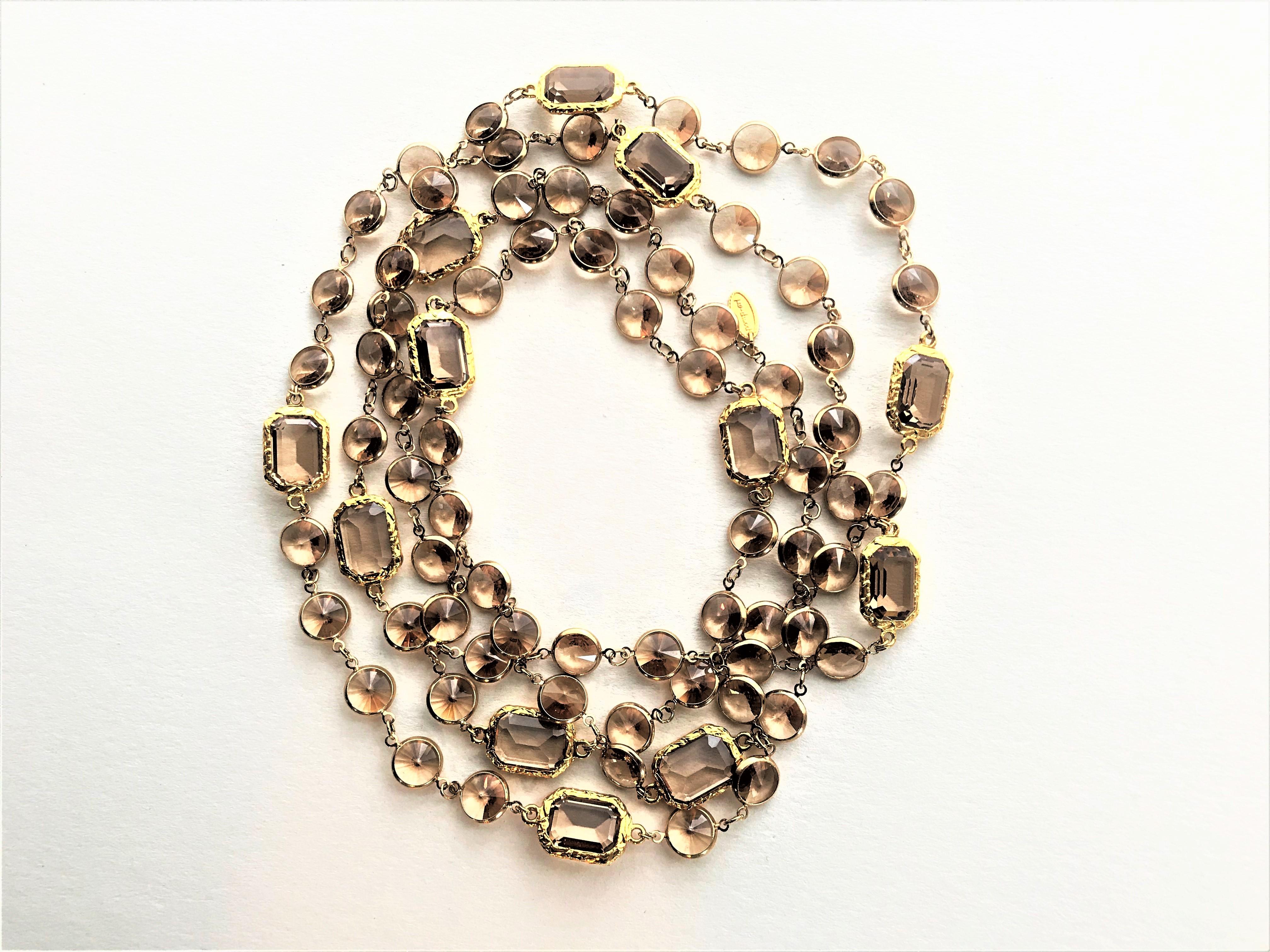 Octagon Cut New long Chicklet necklace like the Chanel, Swarovski crystals gold plated 