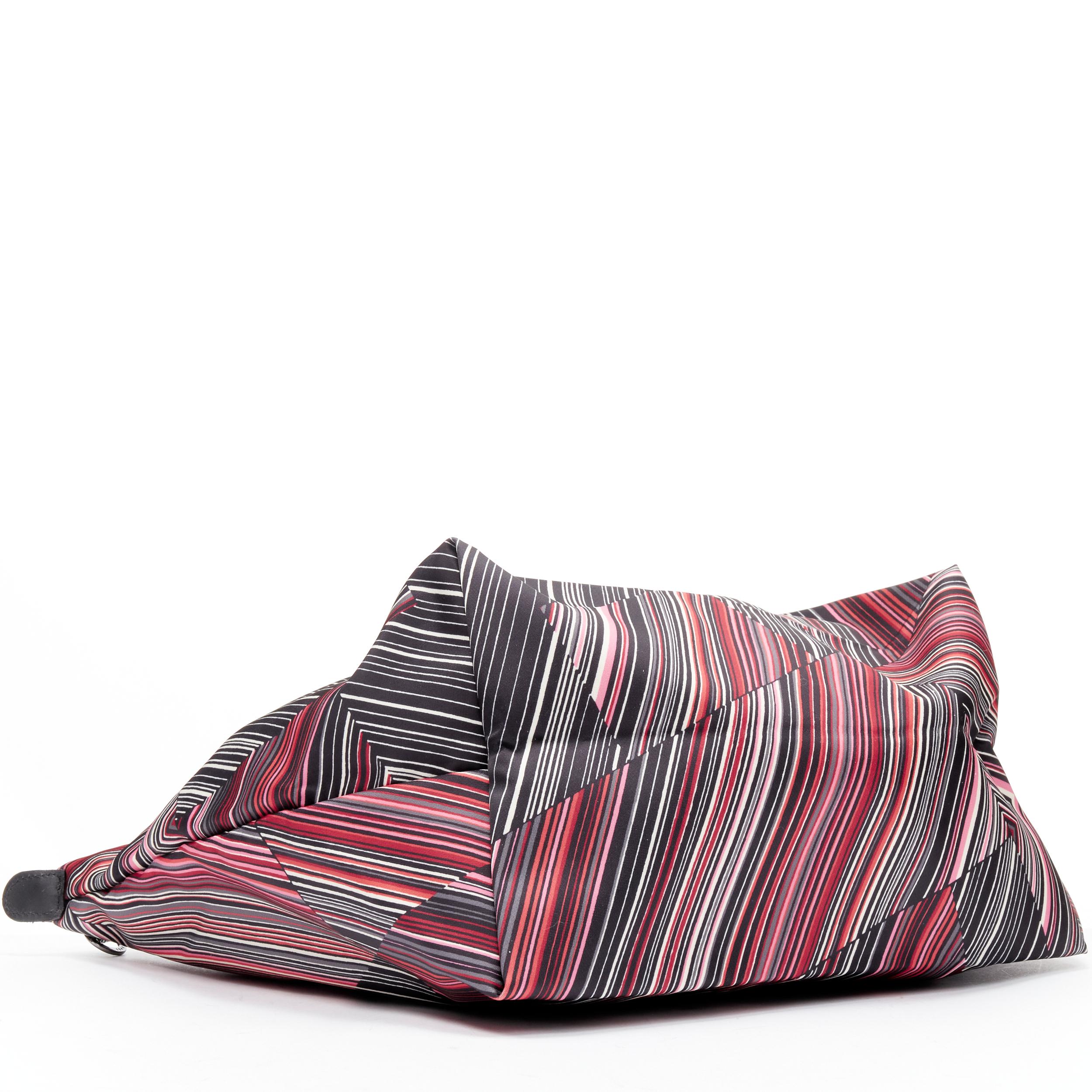 Gray new LONGCHAMP La Pliage pink black geometric striped print nylon =-tote bag