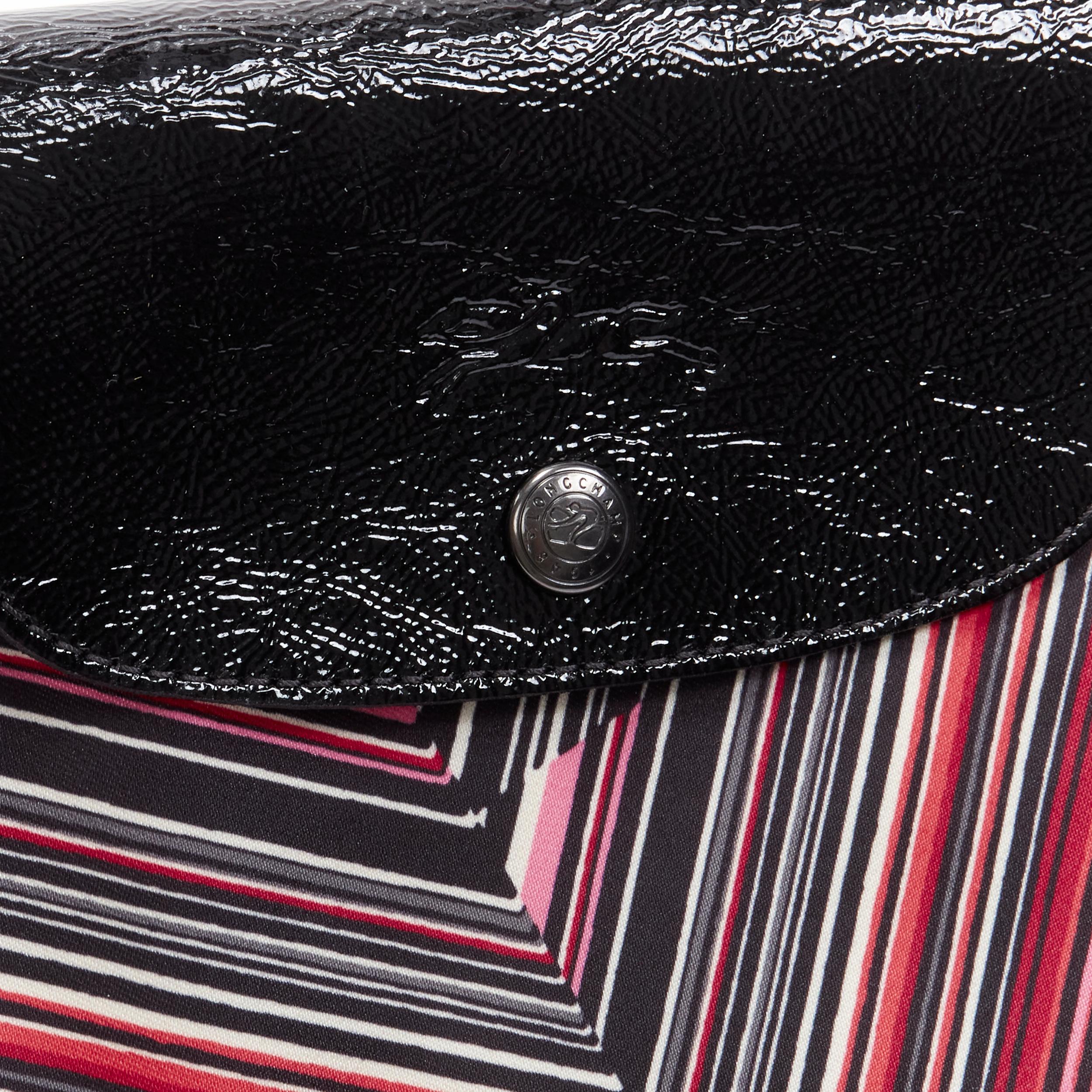 new LONGCHAMP La Pliage pink black geometric striped print nylon =-tote bag In New Condition In Hong Kong, NT
