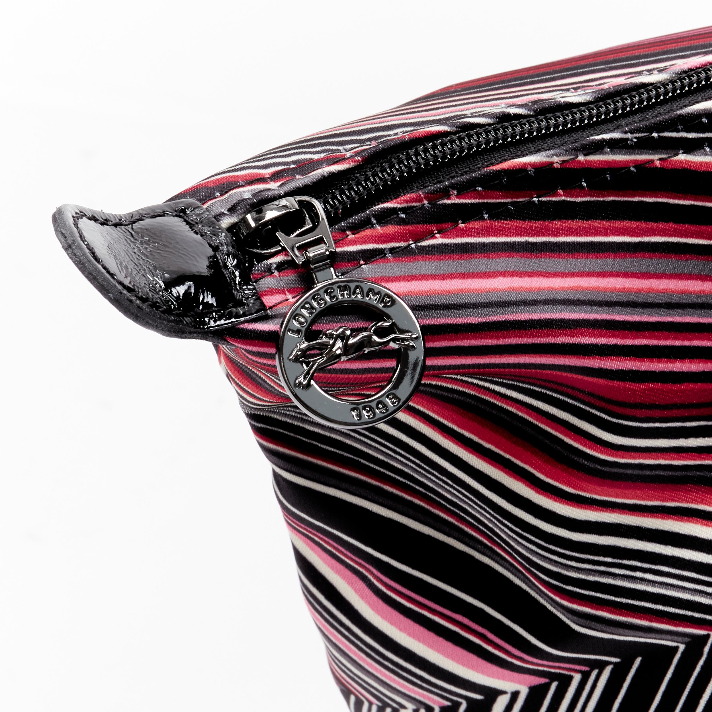 Women's new LONGCHAMP La Pliage pink black geometric striped print nylon =-tote bag